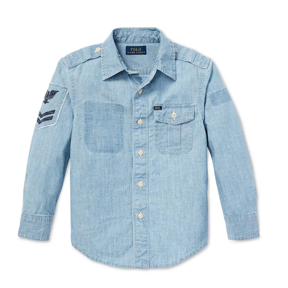 NWT POLO RALPH LAUREN Toddler Boys Chambray Cotton Shirt Sz 4 4T